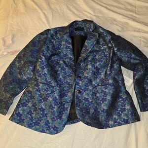 Blue And Green Metallic Floral Blazer